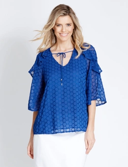 Table Eight Elbow Sleeve Tie Front Frill Blouse
