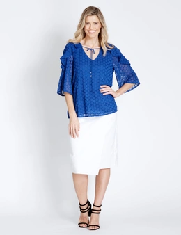 Table Eight Elbow Sleeve Tie Front Frill Blouse