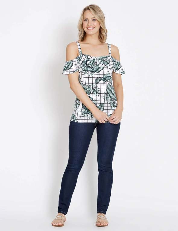 Rockmans Short Sleeve Palm Check Print Top, hi-res image number null