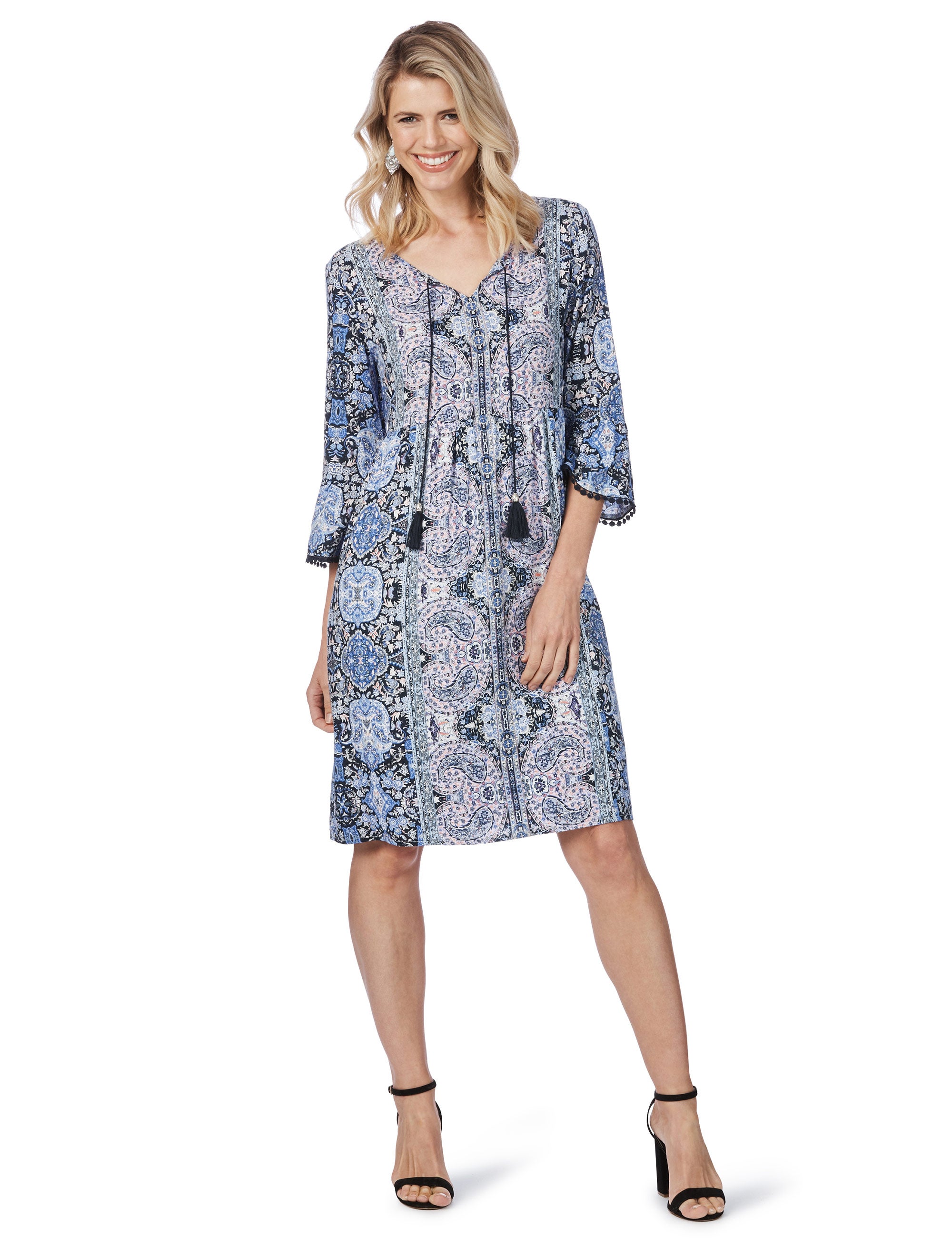 Rockmans 3/4 Sleeve Boho Peasant Dress | W Lane