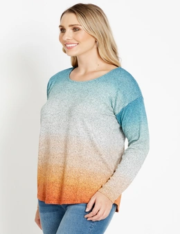 Rockmans Long Sleeve Ombre Marle Top