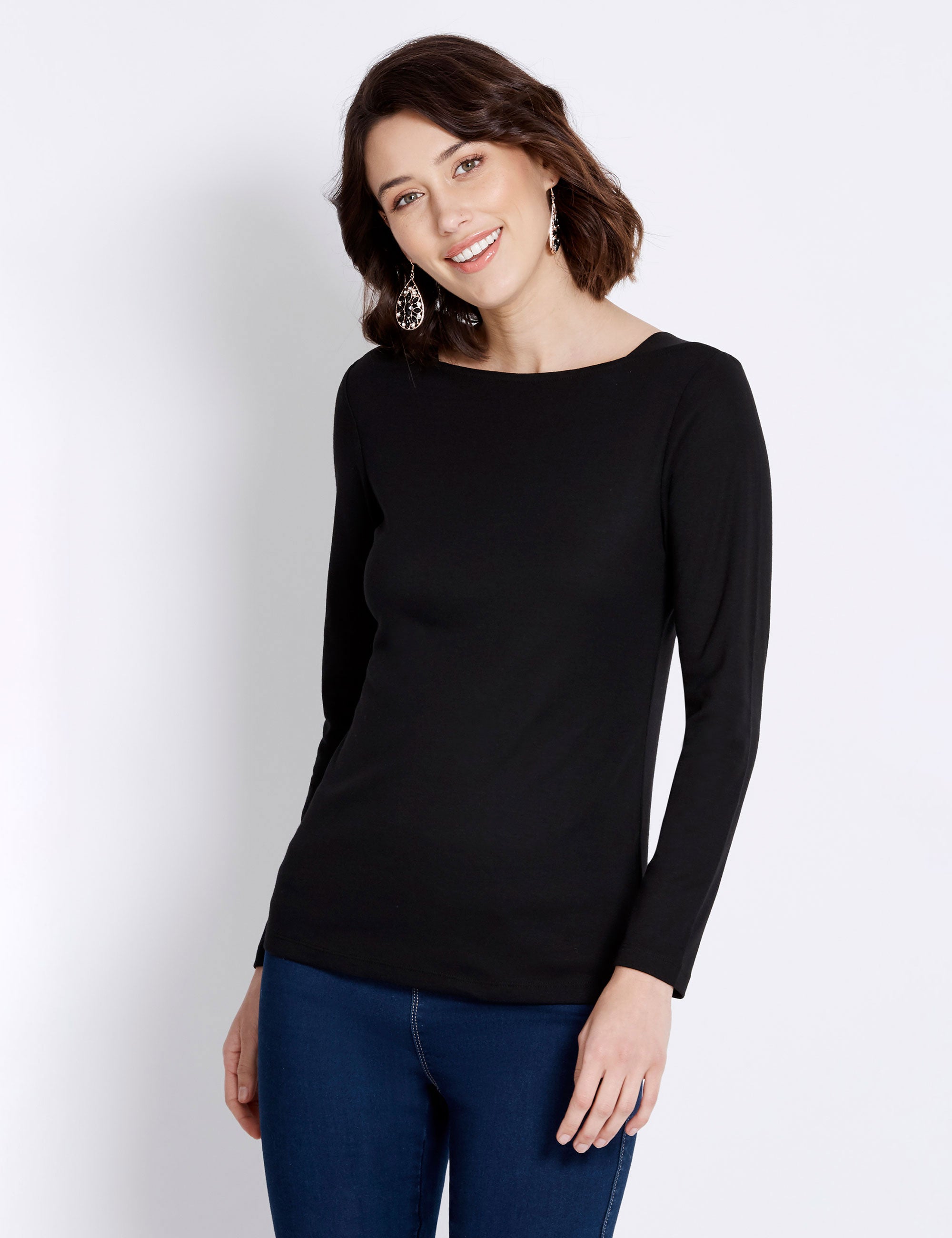 Rockmans Long Sleeve Boat Neck T-Shirt | EziBuy Australia