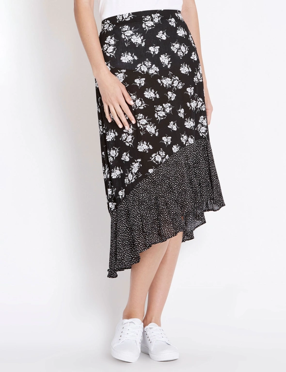 Rockmans Neutral Floral Ruffle Skirt, hi-res image number null