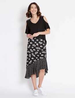 Rockmans Neutral Floral Ruffle Skirt