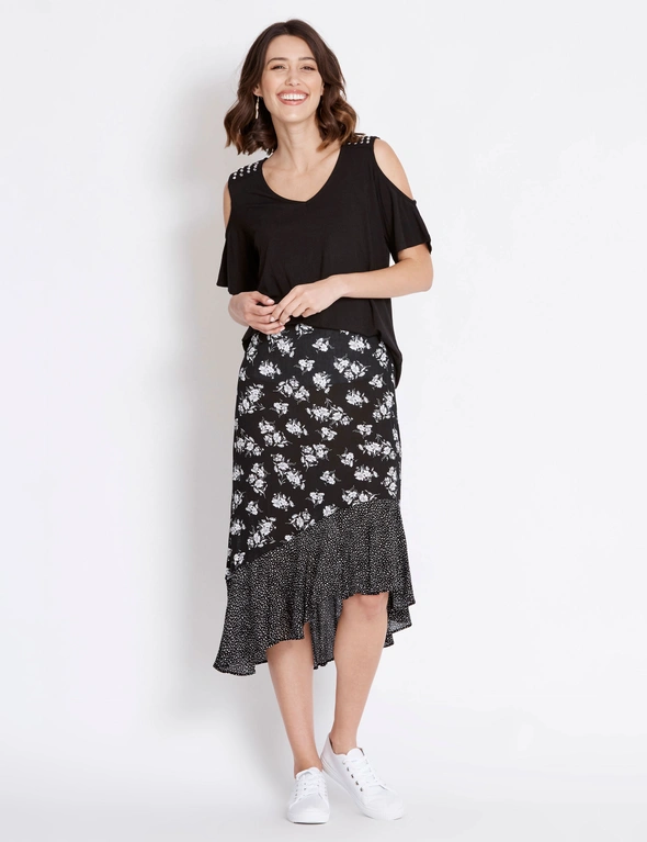 Rockmans Neutral Floral Ruffle Skirt, hi-res image number null