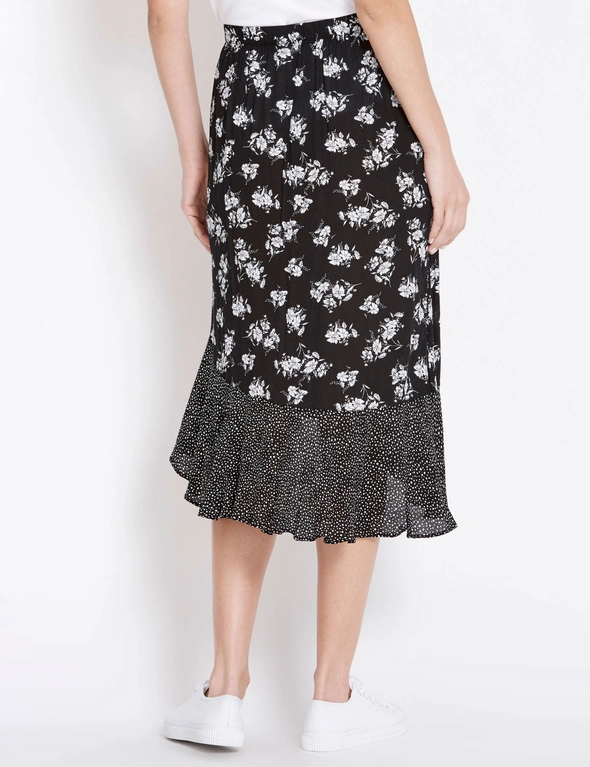 Rockmans Neutral Floral Ruffle Skirt, hi-res image number null