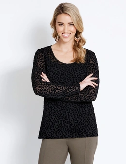 Table Eight Long Sleeve Leopard Burn Out Top