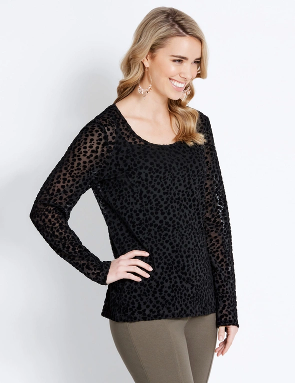 Table Eight Long Sleeve Leopard Burn Out Top, hi-res image number null