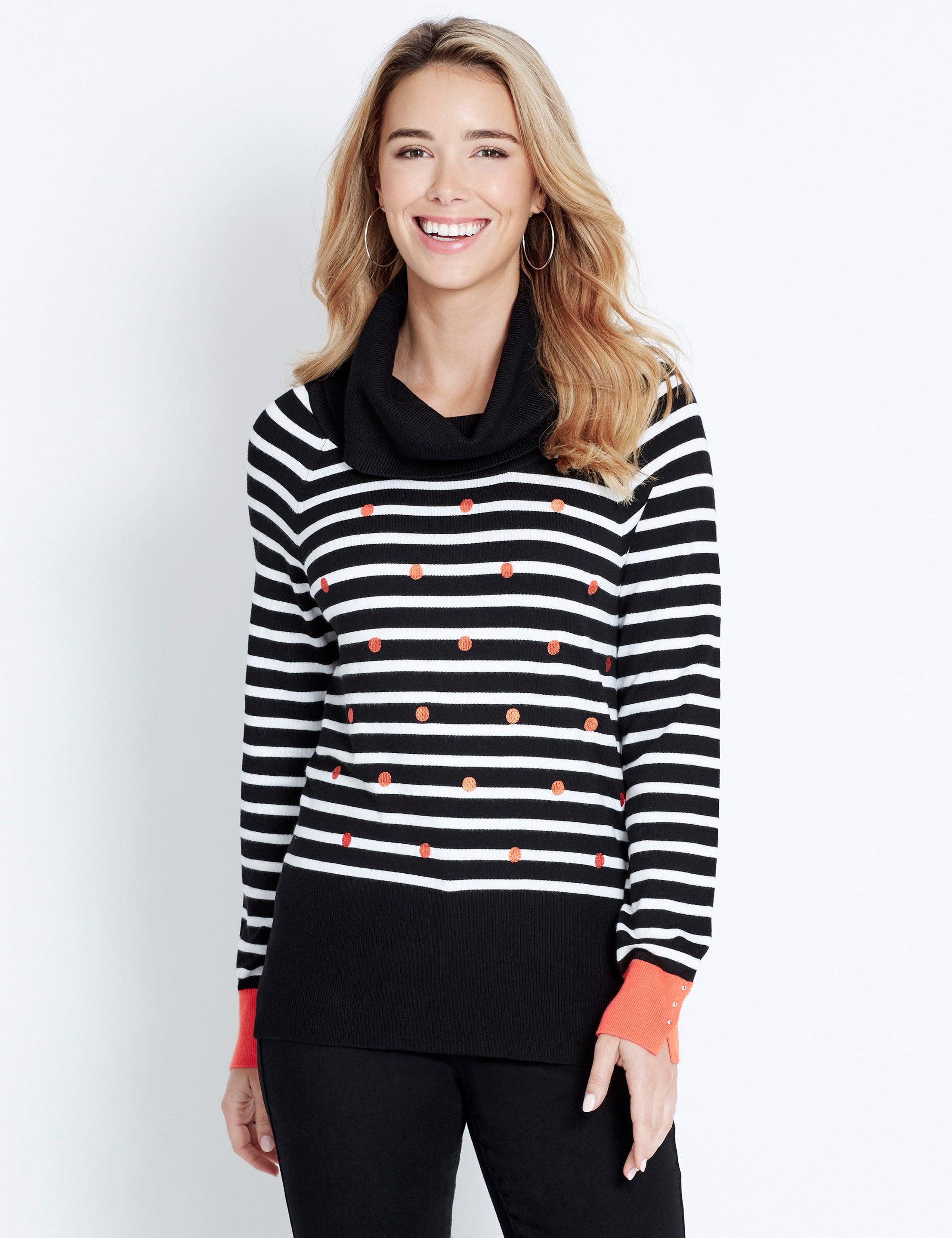 Rockmans Long Sleeve Cowl Neck Stripe Spot Knitwear Top | Rockmans