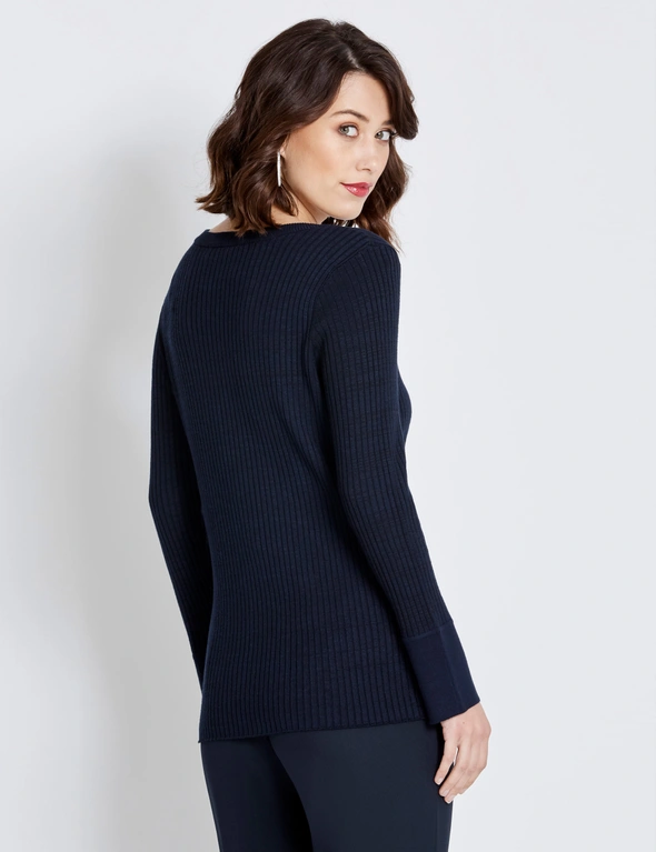 Table Eight Studded Rib Long Sleeve Knit Top, hi-res image number null