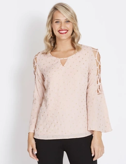 Table Eight Long Sleeve Lace Up Foil Blouse