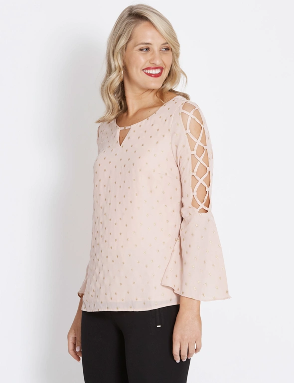Table Eight Long Sleeve Lace Up Foil Blouse, hi-res image number null
