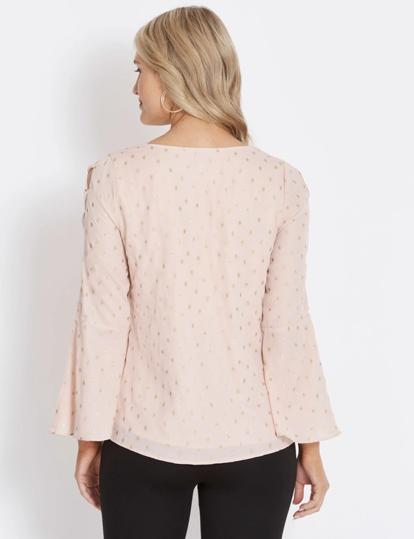 Table Eight Long Sleeve Lace Up Foil Blouse, hi-res image number null