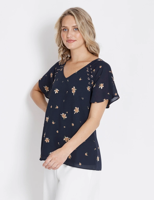 Table Eight Flutter Sleeve Floral Eyelet Top, hi-res image number null