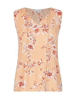 Table Eight Sleeveless Floral Pleated Top