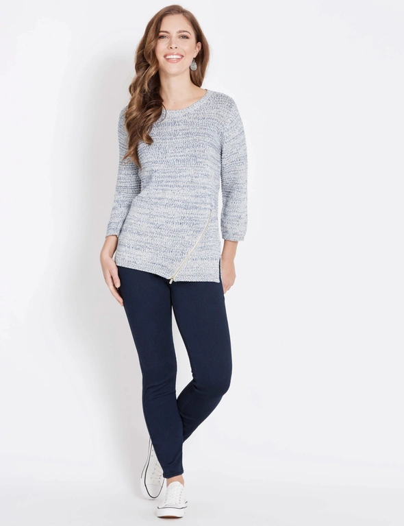 ROCKMANS 3/4 SLEEVE BOATNECK MULTI TWIST ZIPPED FRONT KNITWEAR TOP, hi-res image number null