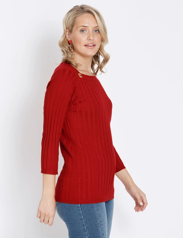 ROCKMANS 3/4 SLEEVE BOATNECK BUTTON KNITWEAR RIB TOP, hi-res image number null