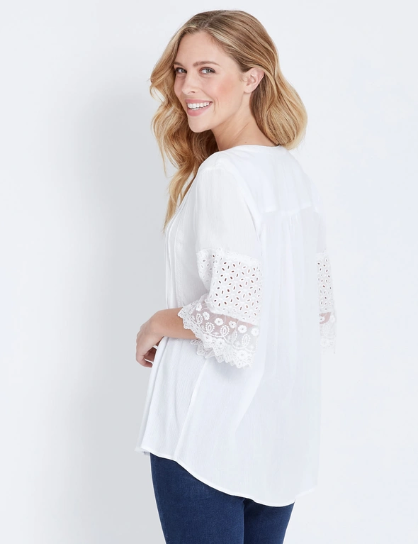 Rockmans Elbow Sleeve Lace Insert Top, hi-res image number null