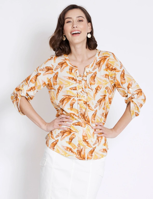 Rockmans Elbow Sleeve Tropical Print Shirt, hi-res image number null