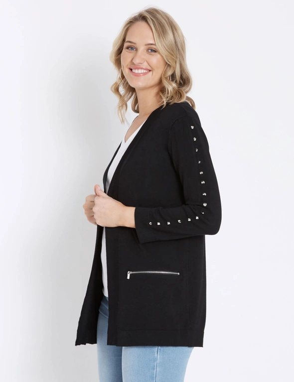 Rockmans 3/4 Sleeve Edge To Edge Studded Cardigan, hi-res image number null