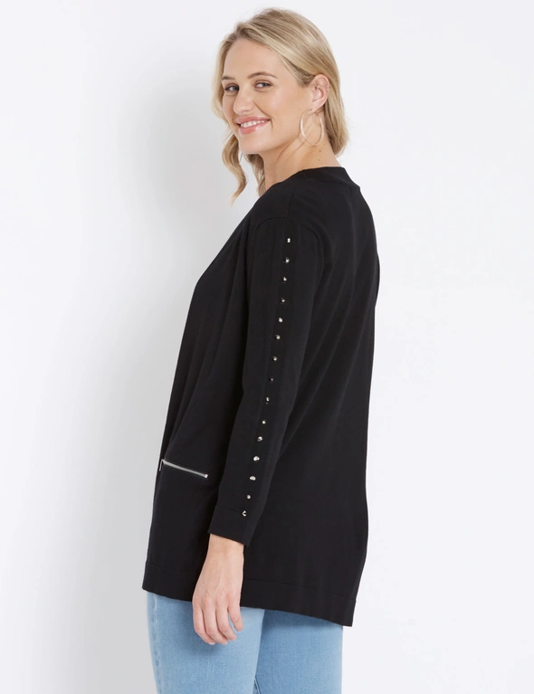 Rockmans 3/4 Sleeve Edge To Edge Studded Cardigan, hi-res image number null