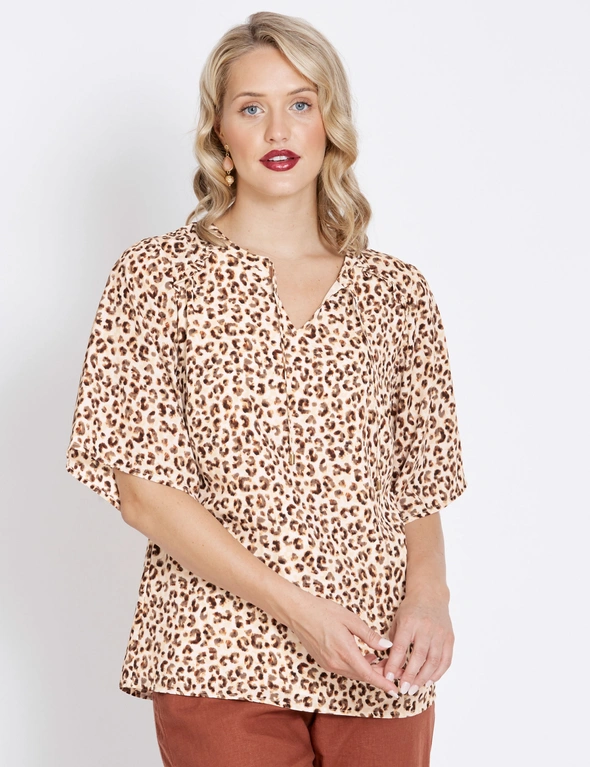 Table Eight Elbow Sleeve Mixed Animal Blouse, hi-res image number null