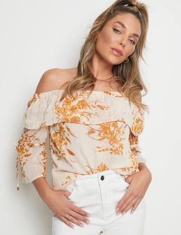 Table Eight 3/4 Sleeve Off Shoulder Floral Top