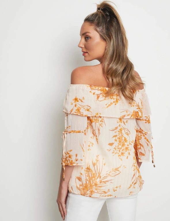 Table Eight 3/4 Sleeve Off Shoulder Floral Top, hi-res image number null