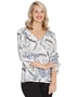Table Eight 3/4 Sleeve Golden Palm Print Top, hi-res