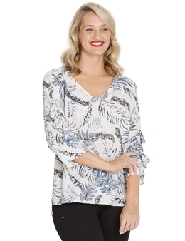 Table Eight 3/4 Sleeve Golden Palm Print Top