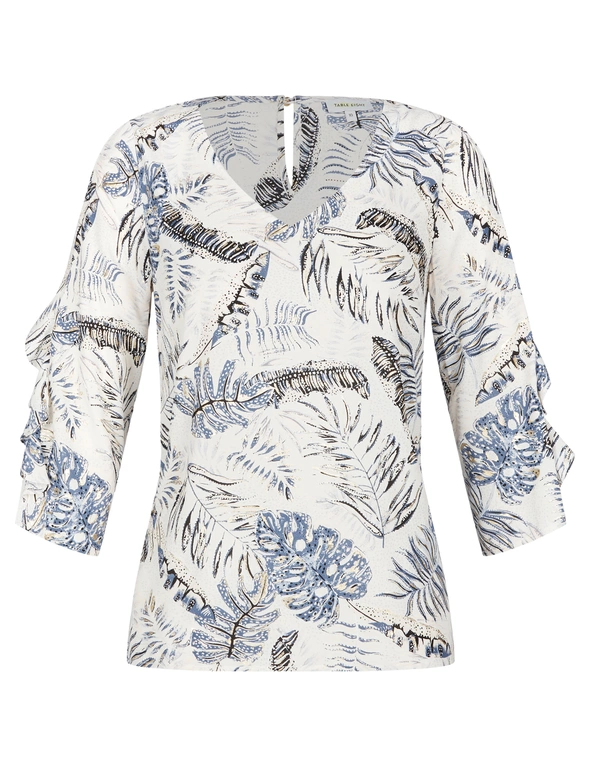 Table Eight 3/4 Sleeve Golden Palm Print Top, hi-res image number null