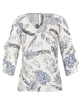 Table Eight 3/4 Sleeve Golden Palm Print Top