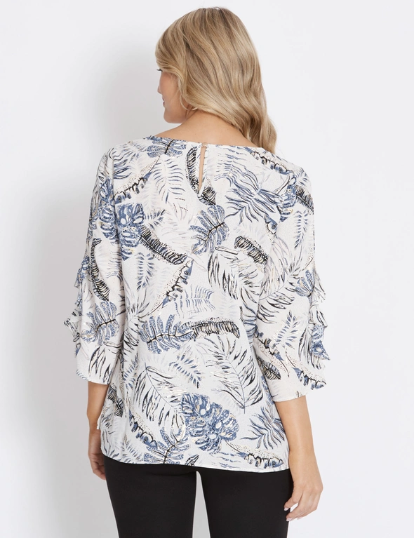 Table Eight 3/4 Sleeve Golden Palm Print Top, hi-res image number null