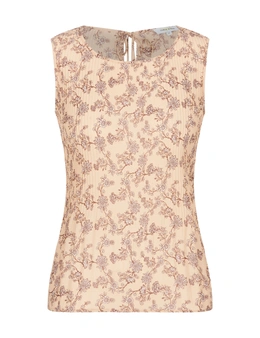 Table Eight Sleeveless Amber Floral Pleated Top