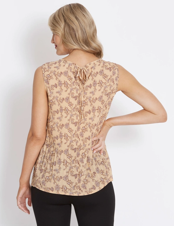 Table Eight Sleeveless Amber Floral Pleated Top, hi-res image number null