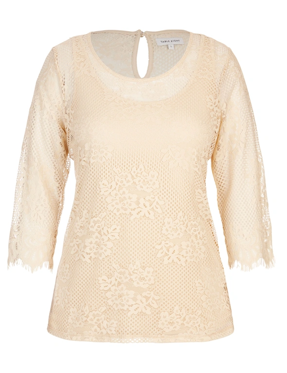 Table Eight 3/4 Sleeve Lace Top, hi-res image number null