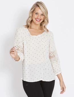 Table Eight 3/4 Sleeve Lace Insert Blouse