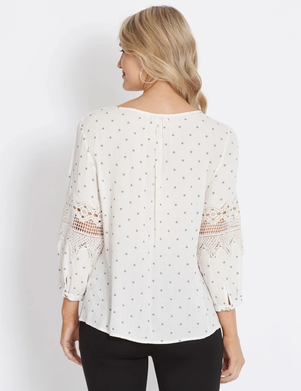 Table Eight 3/4 Sleeve Lace Insert Blouse, hi-res image number null