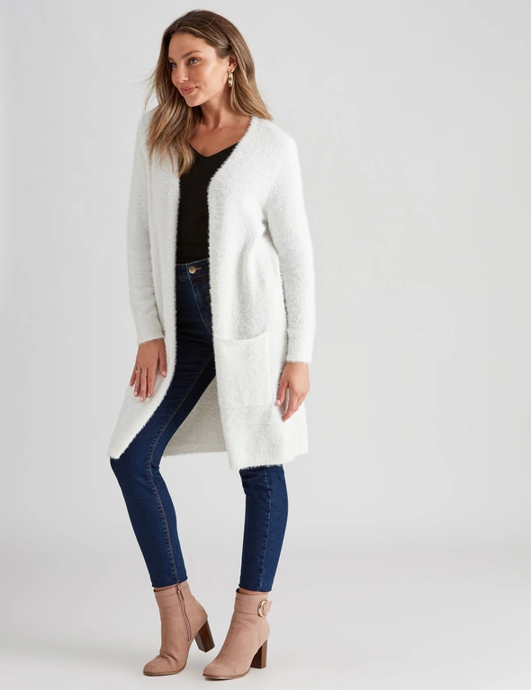 Rockmans Long Sleeve Longline Fuzzy Cardigan, hi-res image number null