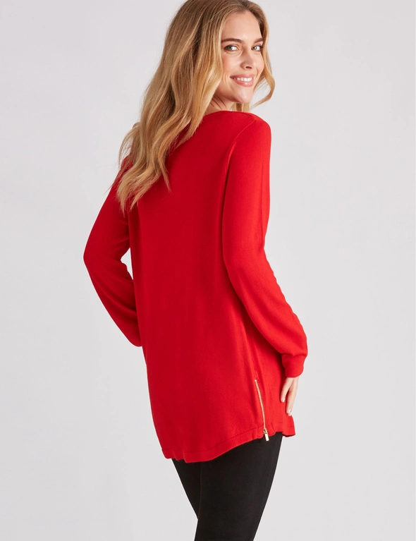 Rockmans Long Sleeve Animal Zipped Knitwear Top, hi-res image number null