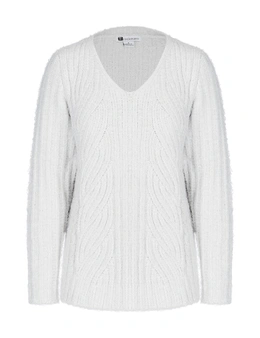Rockmans Long Sleeve Fuzzy Cable Knitwear Top