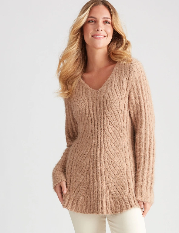 Rockmans Long Sleeve Fuzzy Cable Knitwear Top, hi-res image number null
