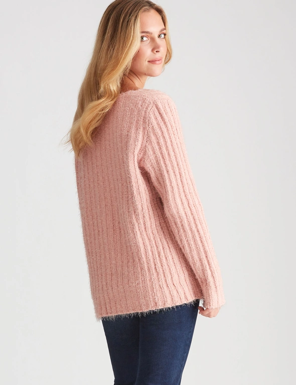 Rockmans Long Sleeve Fuzzy Cable Knitwear Top, hi-res image number null