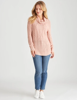 Rockmans Long Sleeve Cable Roll Neck Knitwear Top