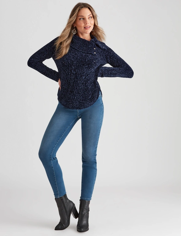 Rockmans Long Sleeve Chenille Curved Hem Knitwear Top, hi-res image number null