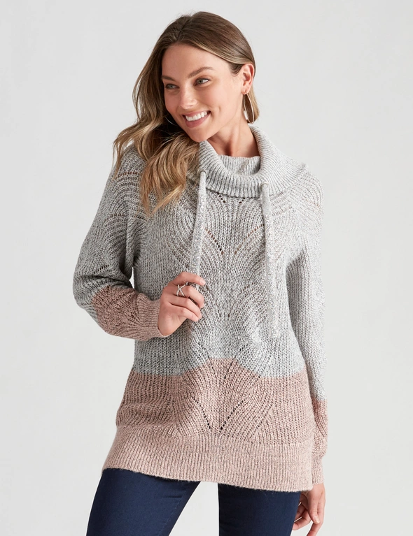 ROCKMANS LONG SLEEVE BLING COLOUR BLOCK KNITWEAR TOP, hi-res image number null