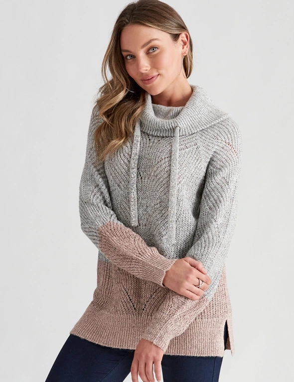 ROCKMANS LONG SLEEVE BLING COLOUR BLOCK KNITWEAR TOP, hi-res image number null