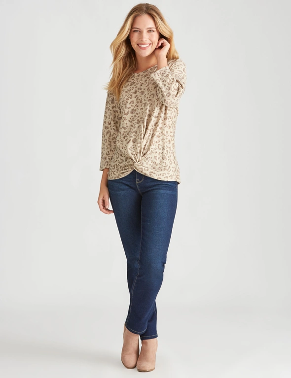 Rockmans 3/4 Sleeve Twist Front Soft Knitwear Top, hi-res image number null