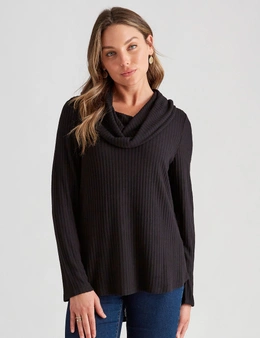 Rockmans Long Sleeve Ribbed Cowl Neck Top