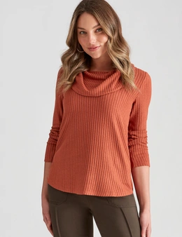 Rockmans Long Sleeve Ribbed Cowl Neck Top